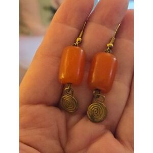 Amber Drop Earrings Pierced Vintage About 1.5in